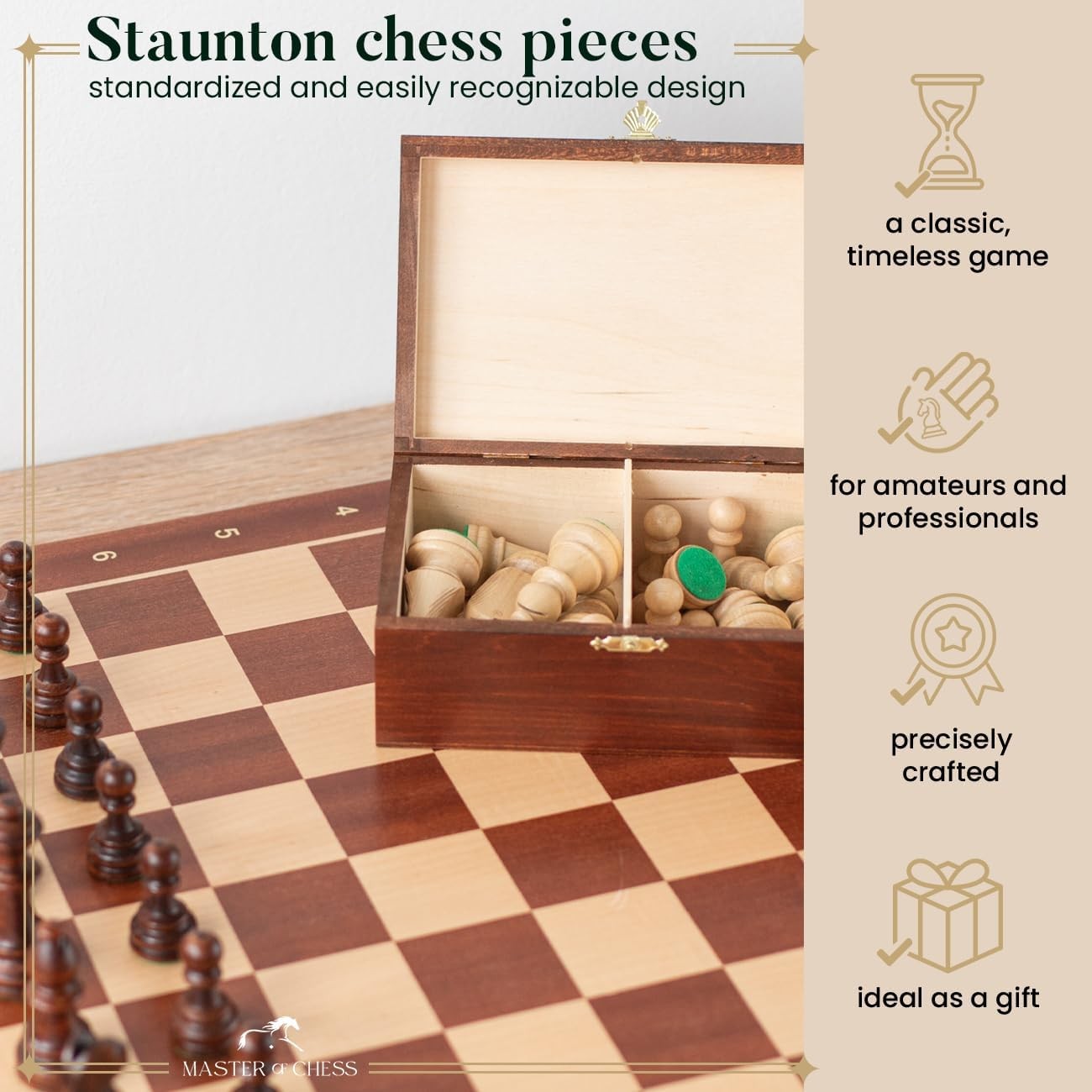 Staunton No.6 Weighted Wooden Chess Pieces with Mahogany Storage Box