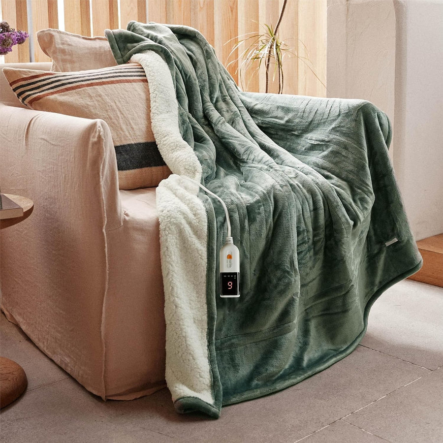 Electric Heated Throw Blanket 130x180cm Plush 9 Heat Settings Auto Off