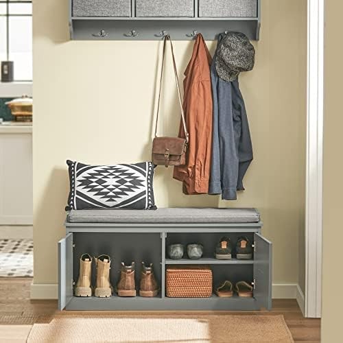 Modern Hallway Storage Bench with Cushion Seat Shoe Rack Grey MDF 98x37x49cm
