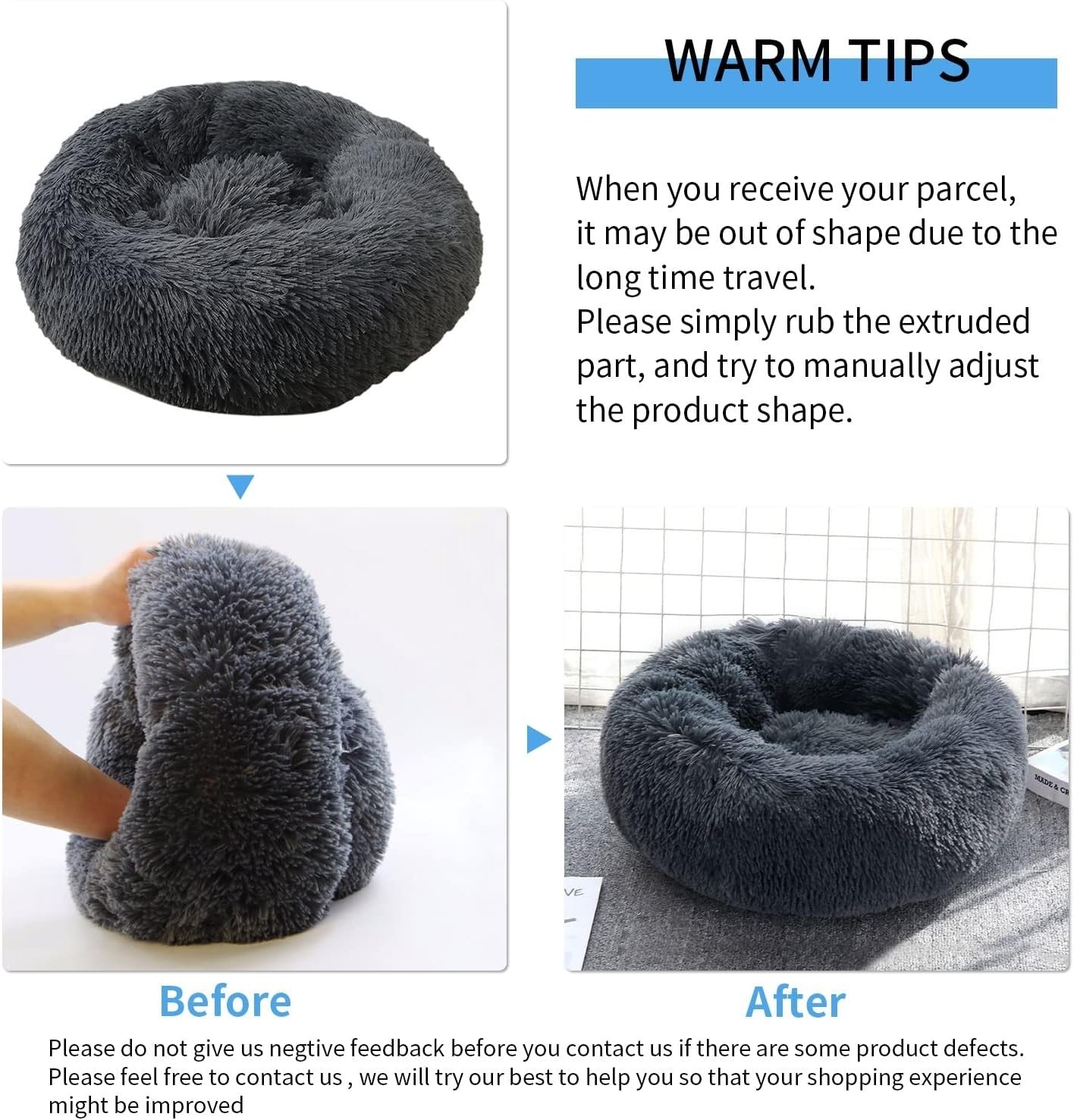 90cm XXL Calming Dog Cat Bed Plush Donut Washable