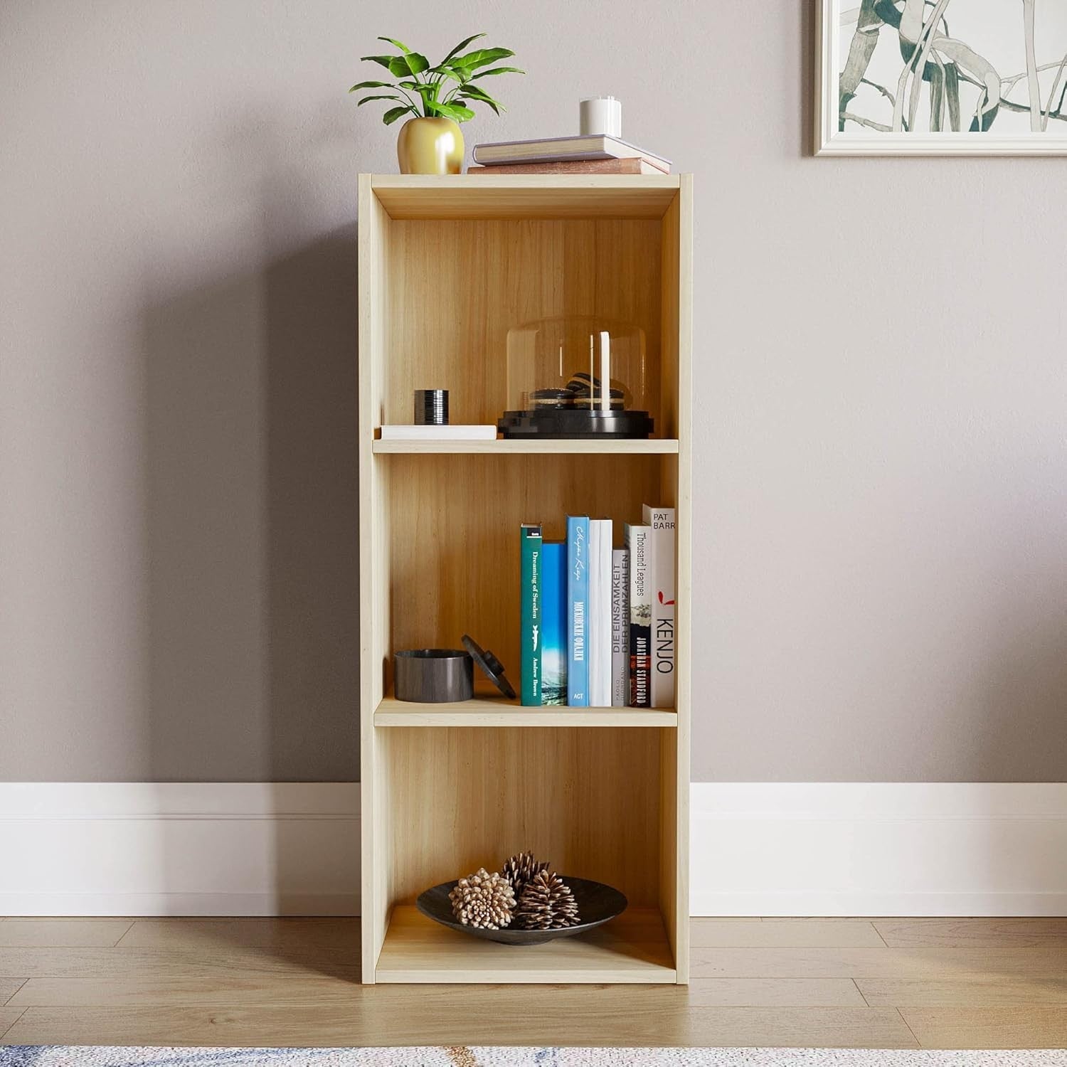 3 Tier Oak Wooden Cube Bookcase Small Storage Shelf for Living Room Office