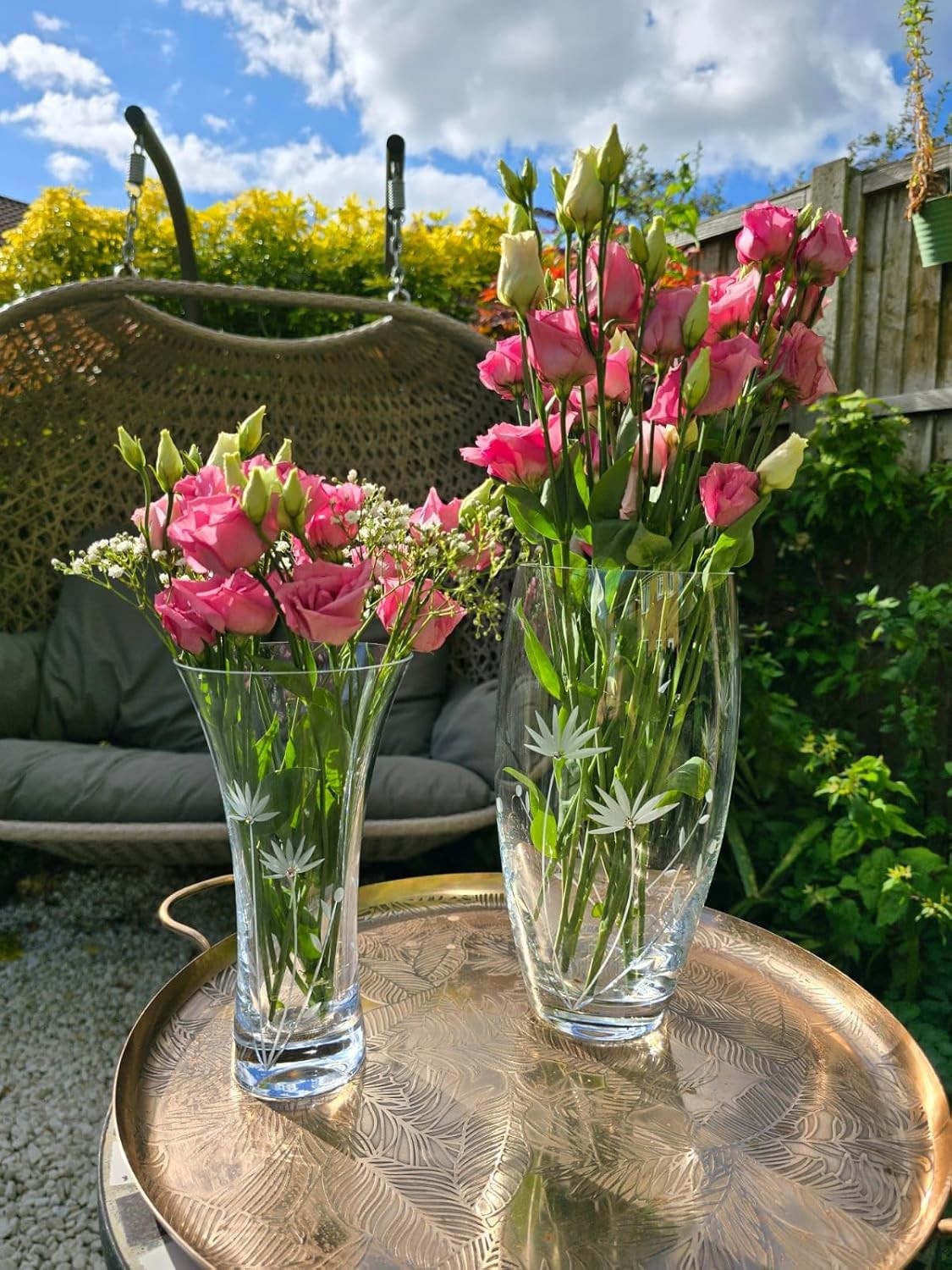 Crystal Glass Trumpet Flower Vase 25cm Tall Hand Cut Floral Home Décor