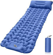 Blue Inflatable Camping Sleeping Pad – Foot-Pump, Portable, 190x120x5cm