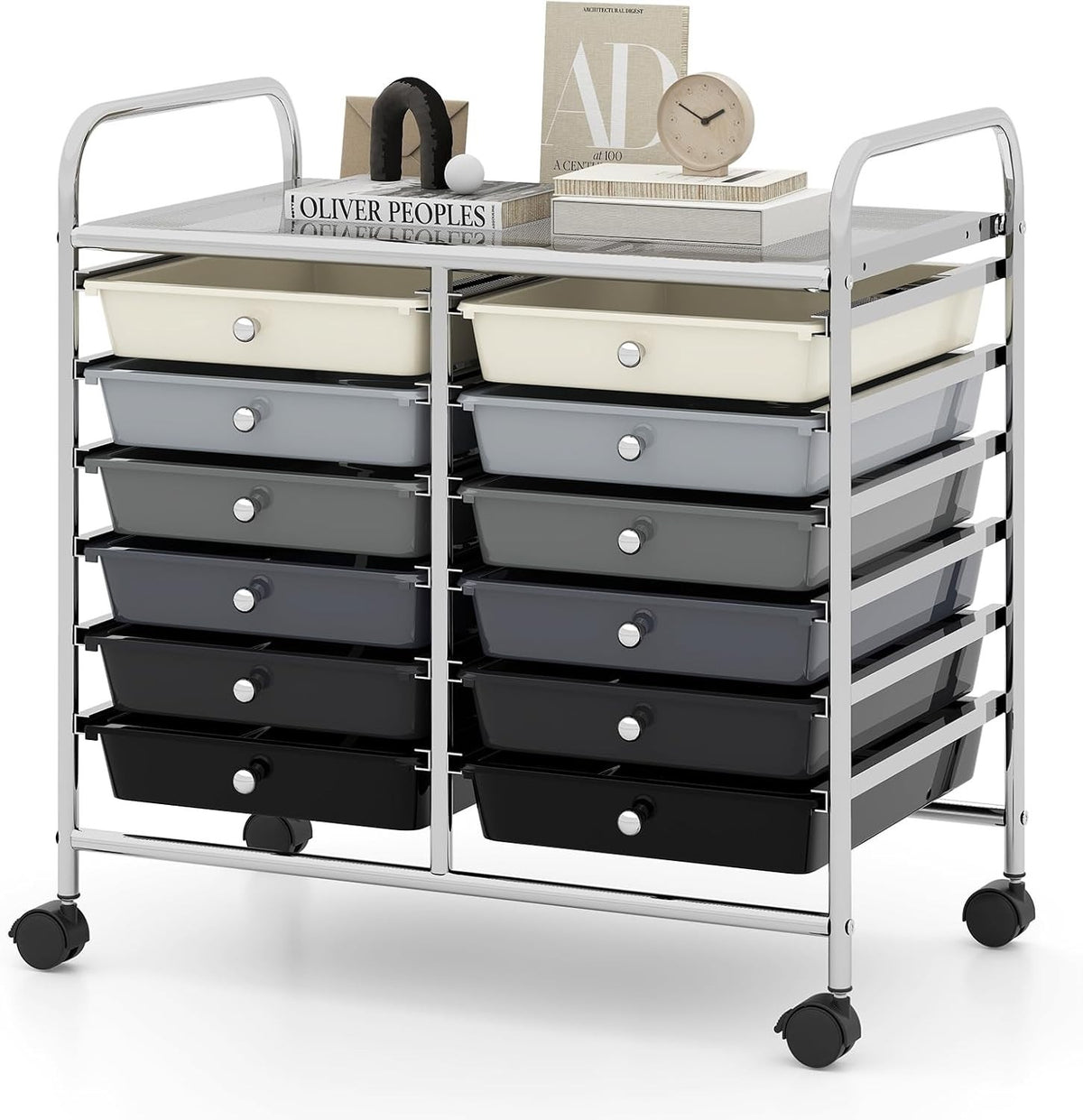 12 Drawer Rolling Storage Cart Gray Utility Trolley Organizer Wheels