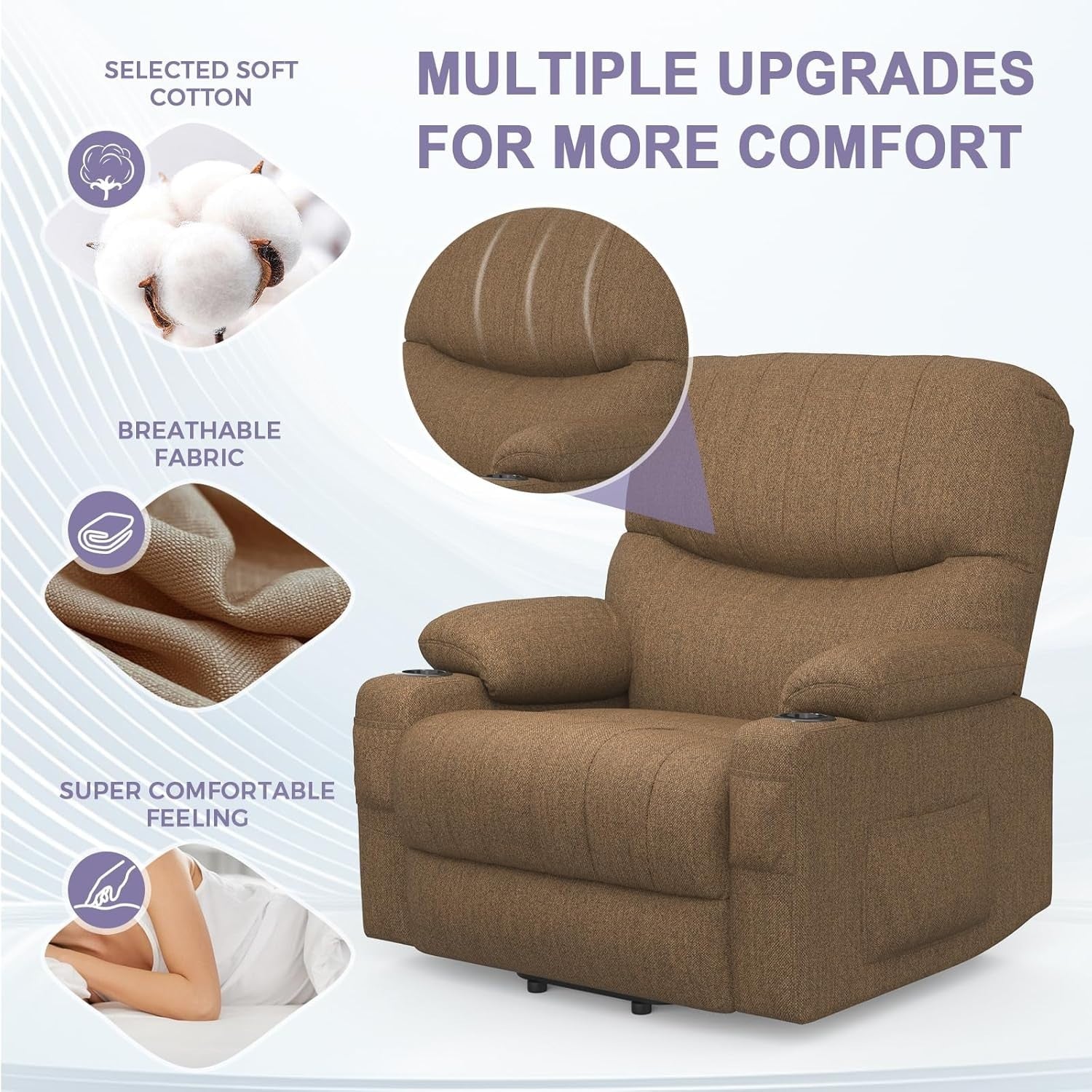 Electric Recliner Chair Massage Heat Oversized w/ Footrest USB Type-C Cup Holder