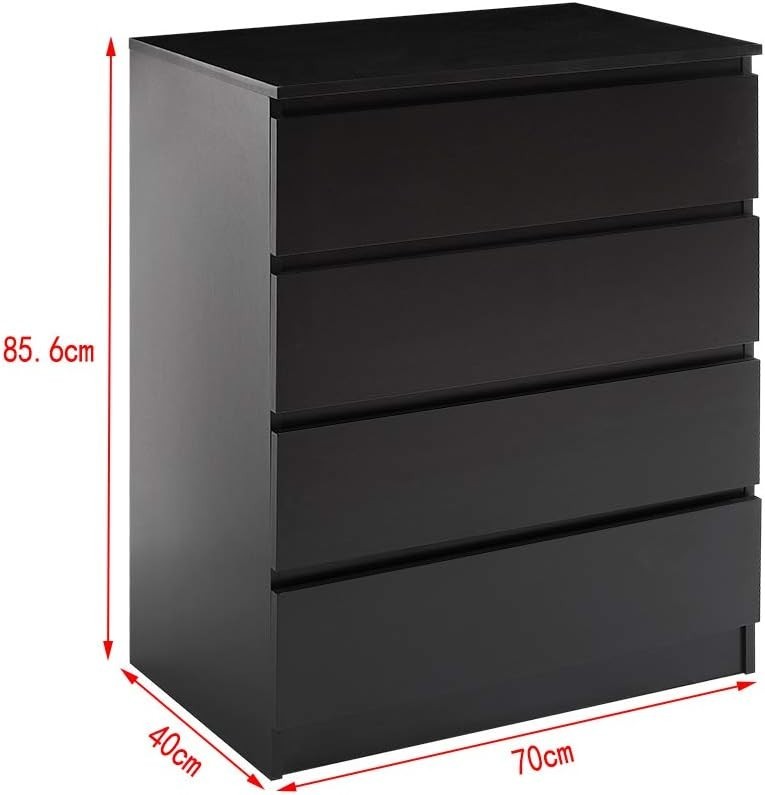 Black 4 Drawer Chest Bedroom Storage Unit Modern Tall Cabinet 70cm Wide