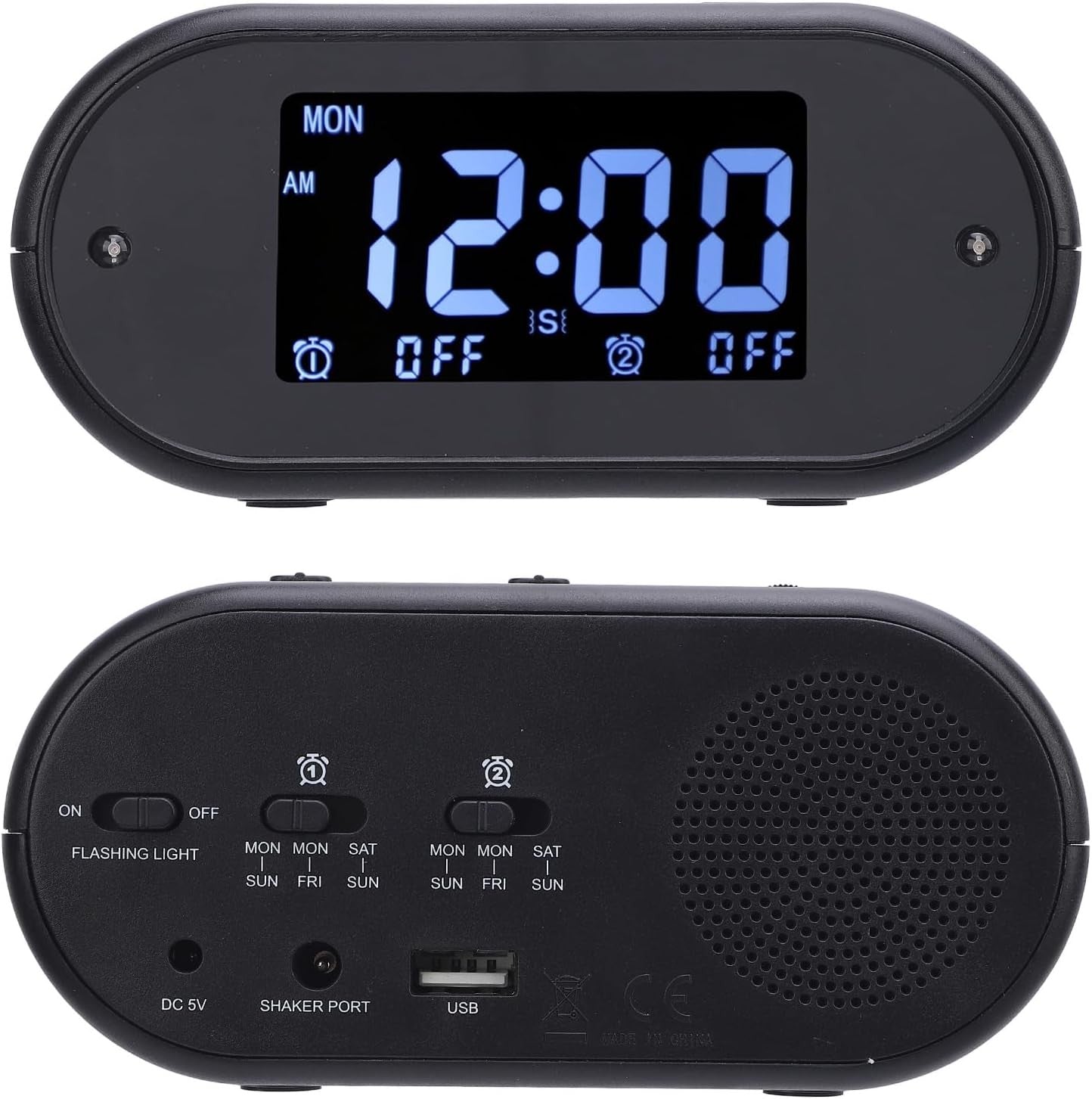 Vibrating Alarm Clock Bed Shaker Loud Display Dual Alarm Heavy Sleepers