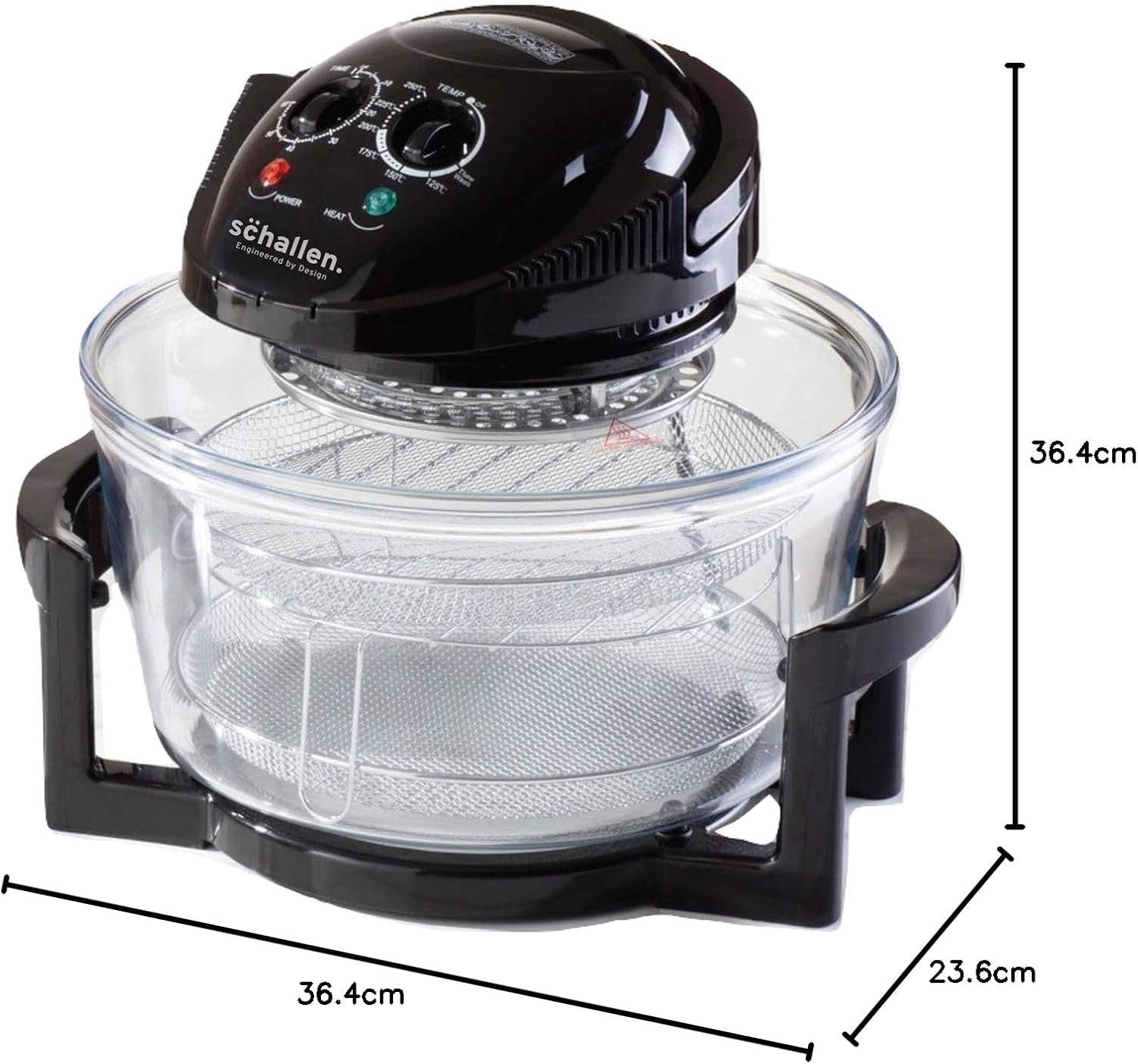 17L Halogen Air Fryer Oven Glass Bowl 1300W No Oil Accessories Self Clean