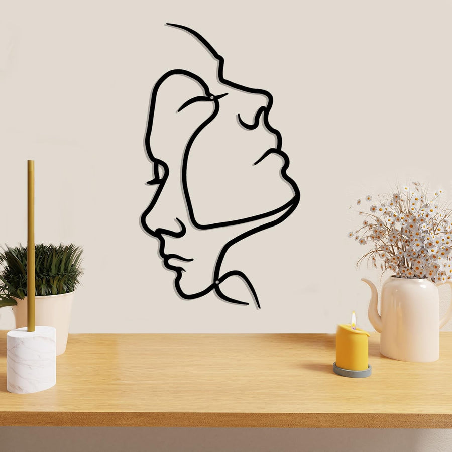 Metal Couple Wall Art Black Minimalist Line Drawing Sculpture 15"x8"