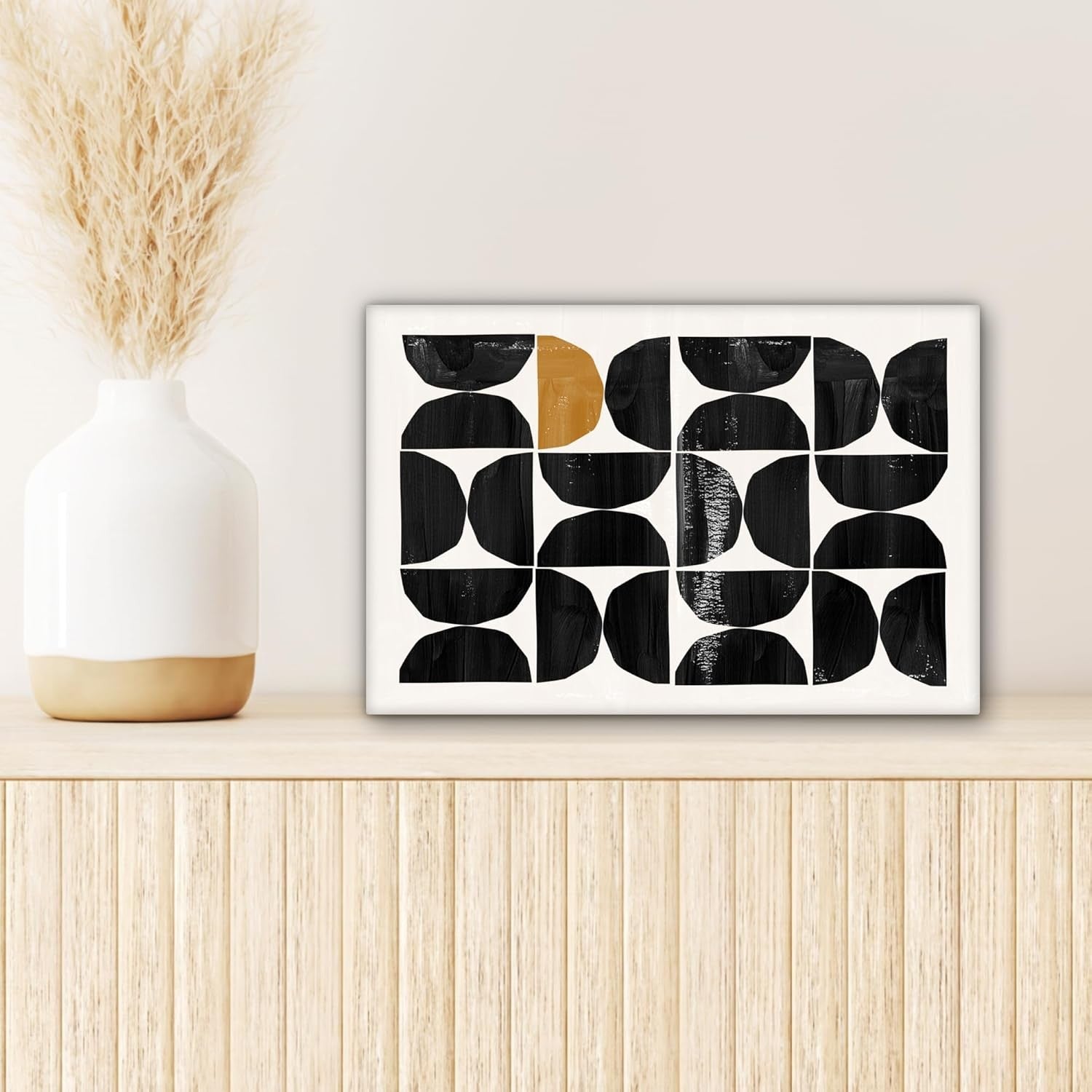Abstract Black Gold Canvas Wall Art 30x20cm Modern Geometric Decor