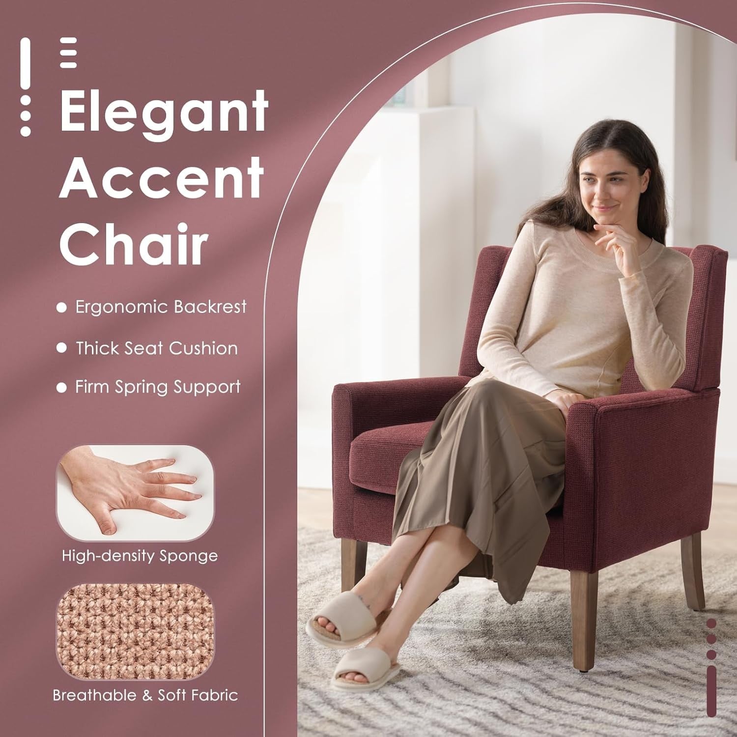 Red Wingback Accent Armchair Upholstered Lounge Wood Legs