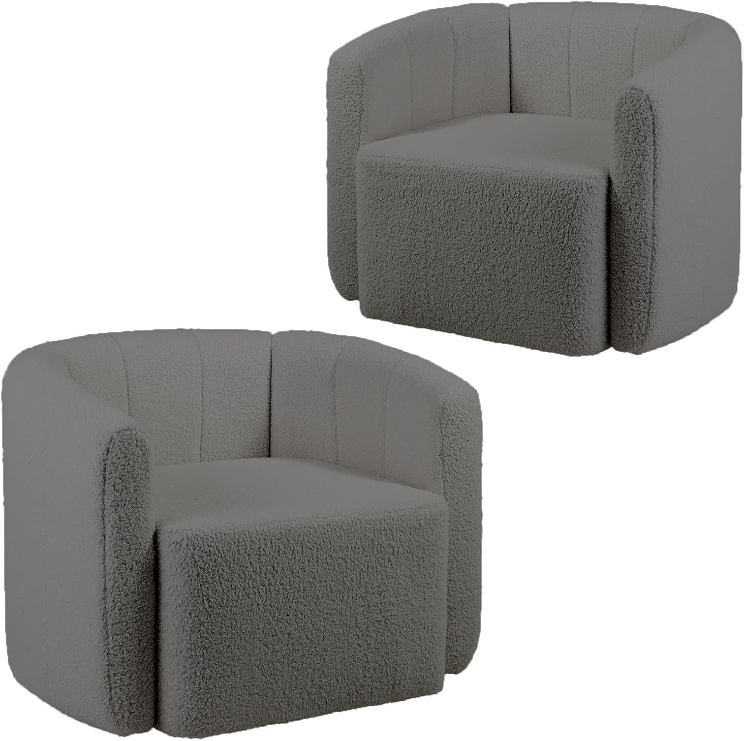 Swivel Boucle Accent Chair Grey Sherpa Lounge Barrel Armchair Sofa