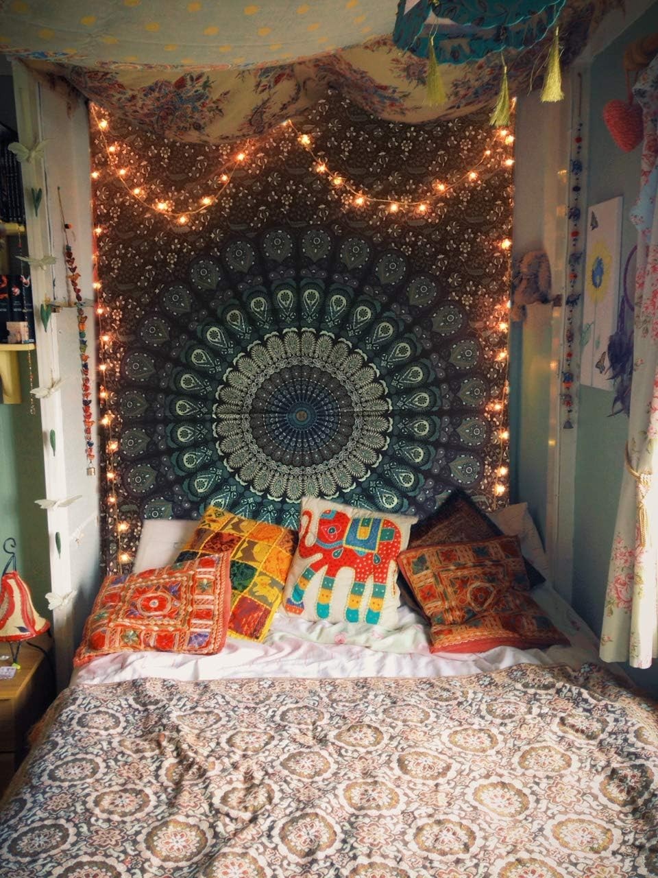 Blue Mandala Tapestry 54x82in Twin Boho Wall Hanging Cotton