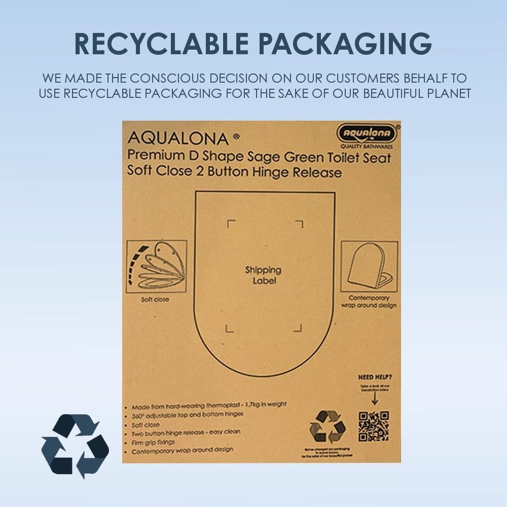 Sage D-Shaped Toilet Close Thermoplastic Quick Release Top & Bottom Fix 45x36cm