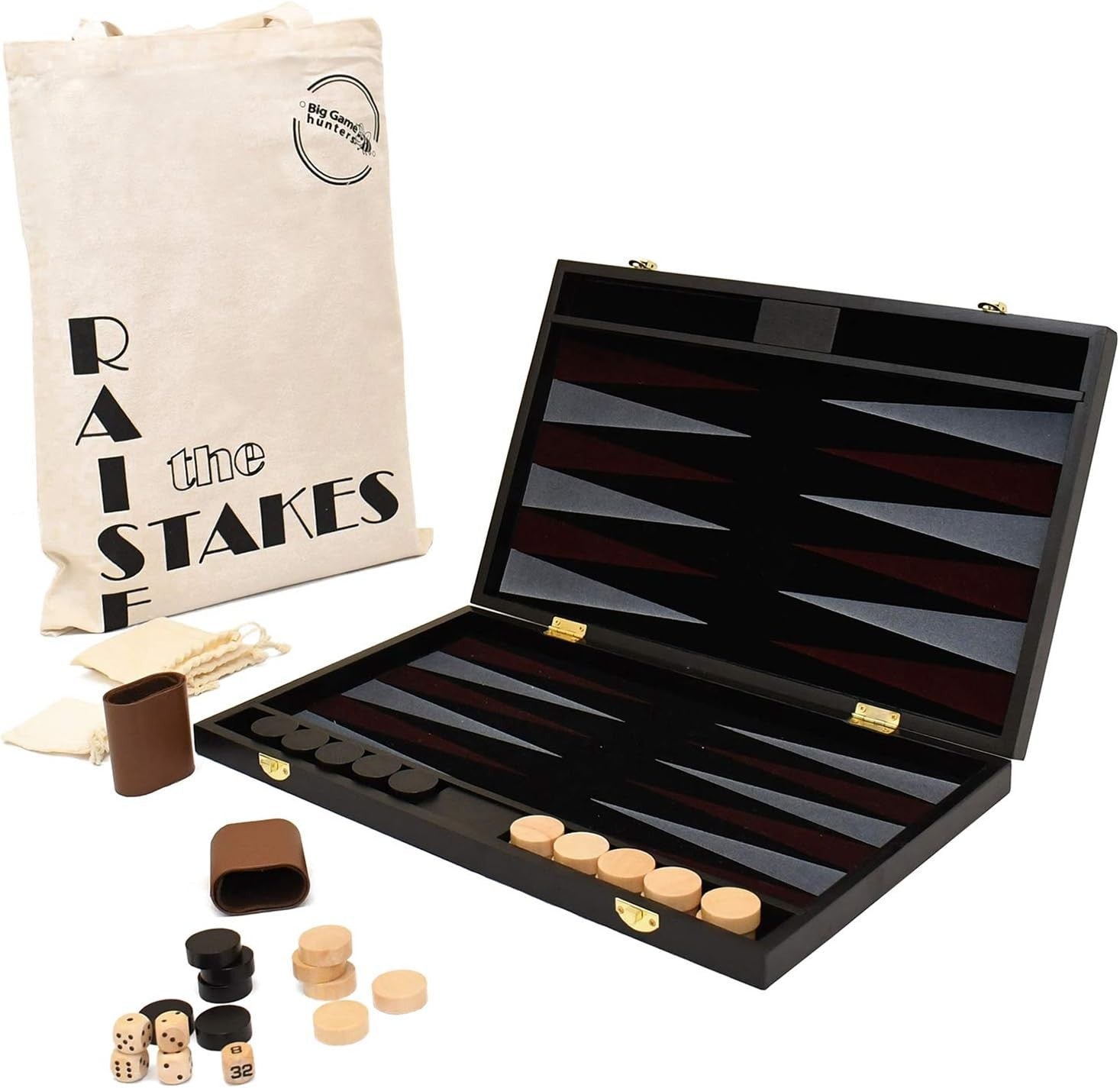 Wooden Backgammon Set Folding Board Portable Travel Game with Storage Bag