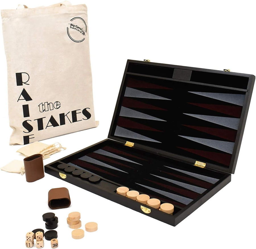 Wooden Backgammon Set Folding Board Portable Travel Game with Storage Bag