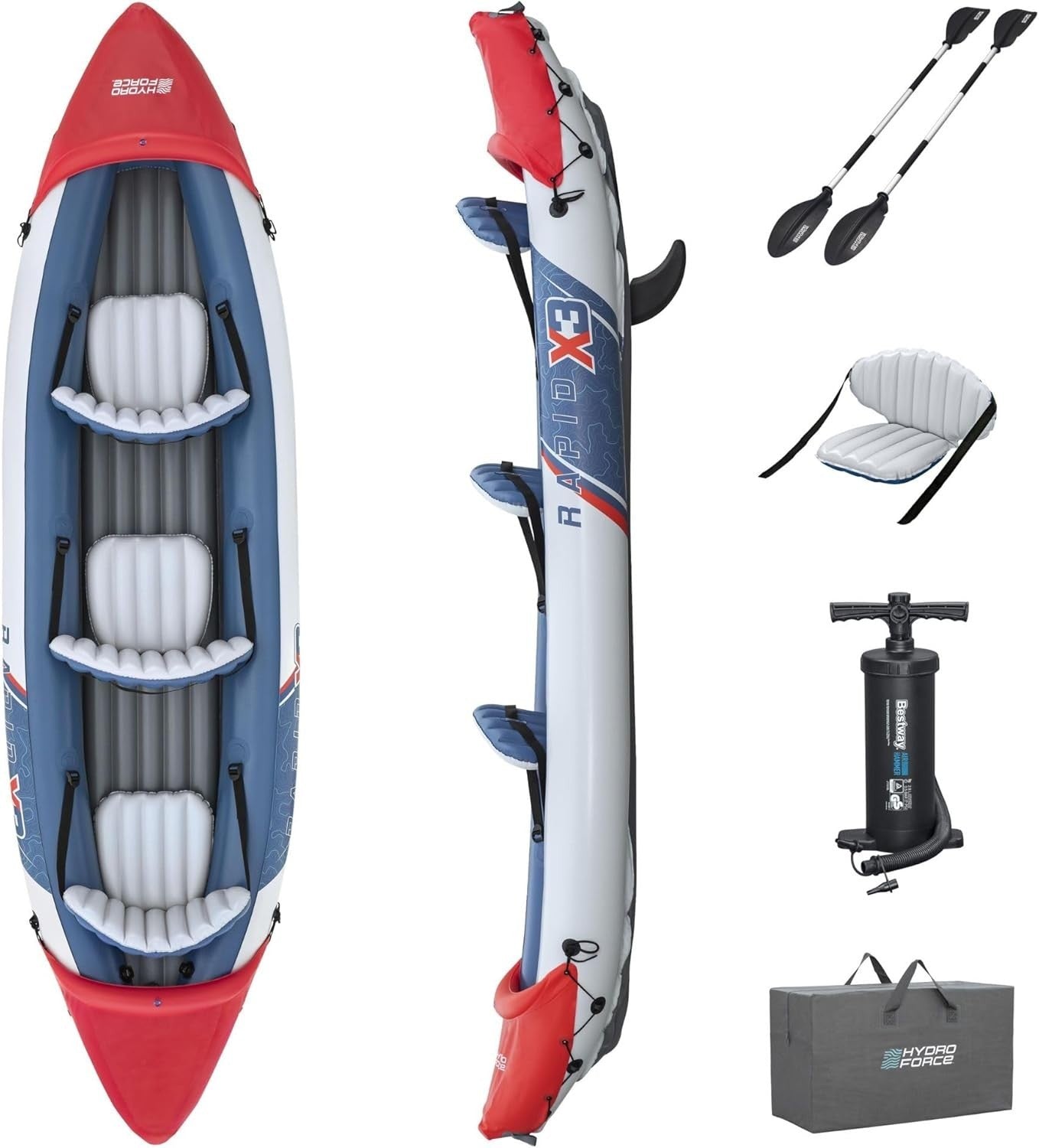 3 Person Inflatable Kayak Set w/ Paddles Pump Seats Carry Bag
