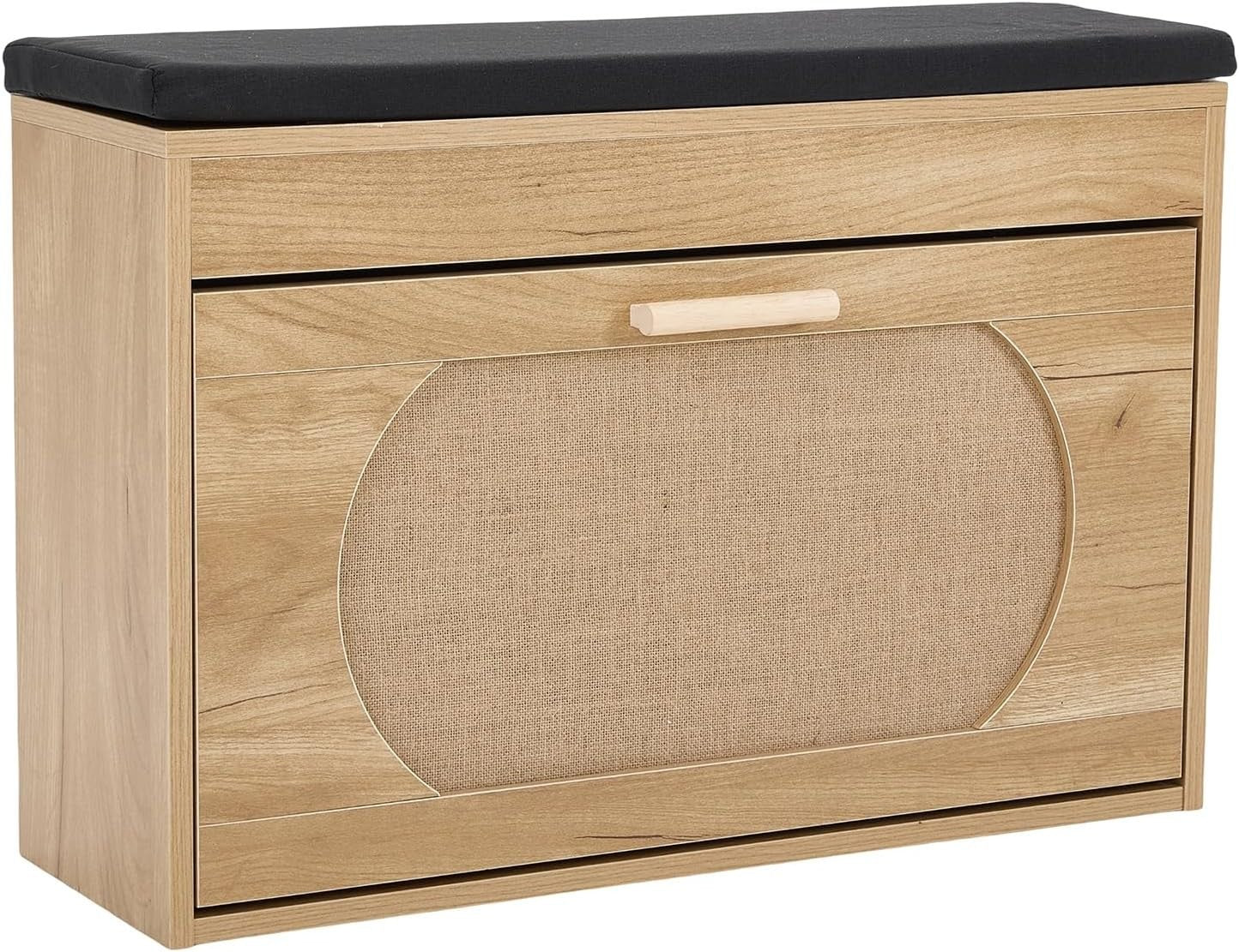 Narrow Shoe Storage Bench with Flip Drawer & Cushioned Seat, 74x24x51 cm