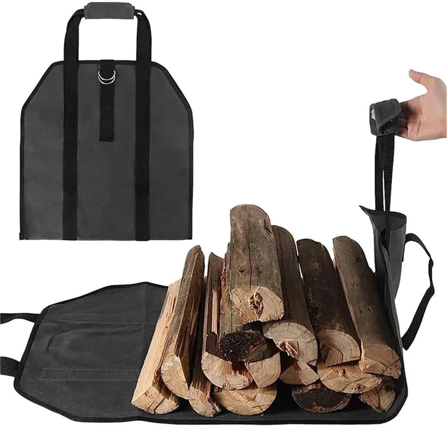 Heavy Duty Waterproof Firewood Carrier Tote Bag with Handles for Easy Log Transp