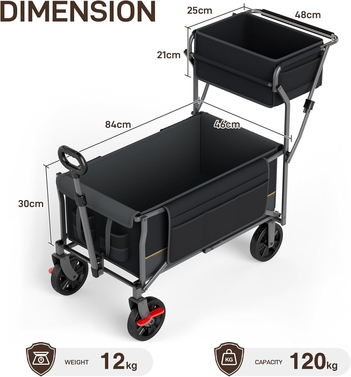 Heavy Duty Foldable Festival Trolley Push & Pull Wagon with Basket