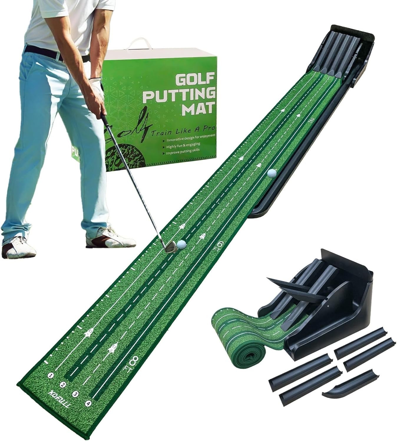 Indoor Golf Putting Mat Auto Ball Return Multi-Track Training Game
