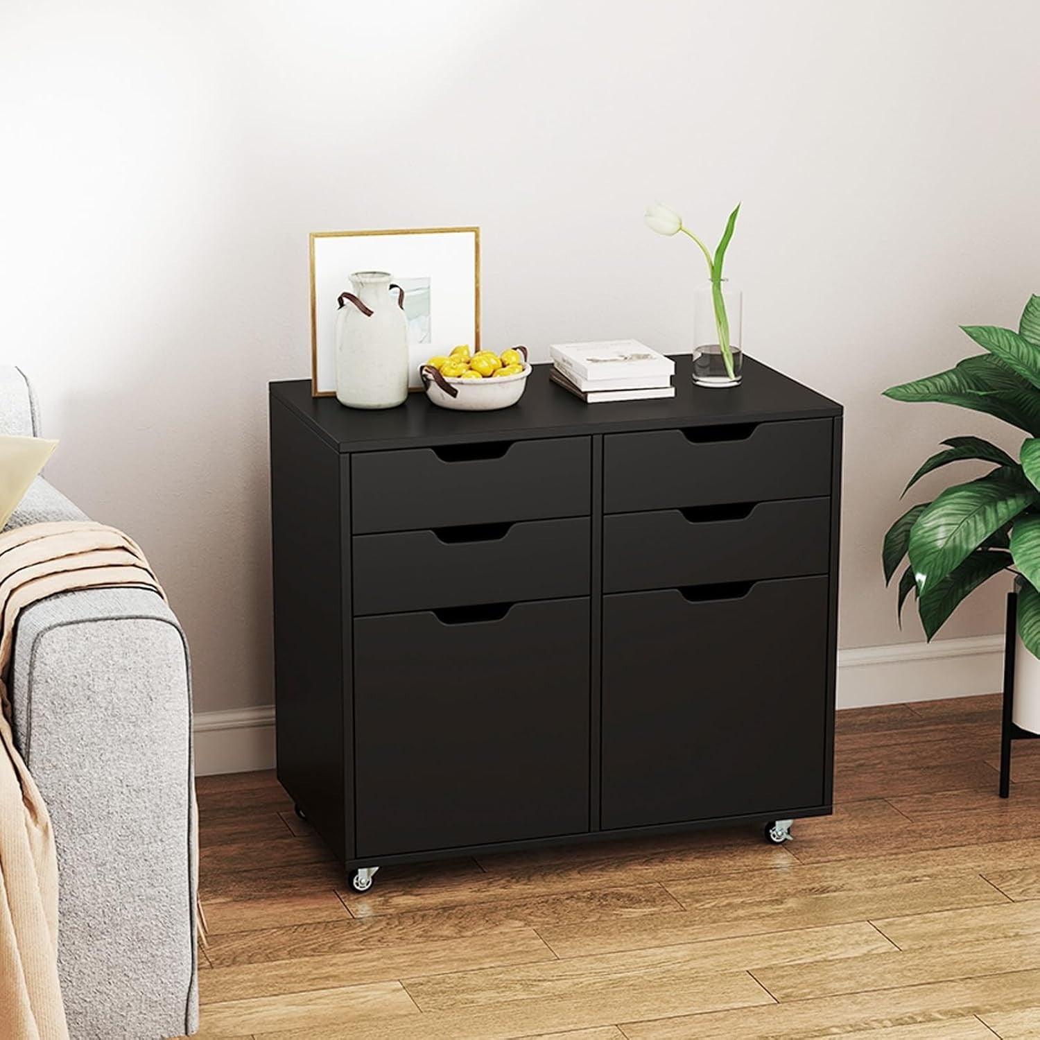 Black 4 Drawer Mobile File Cabinet 73x40x64cm Printer Stand