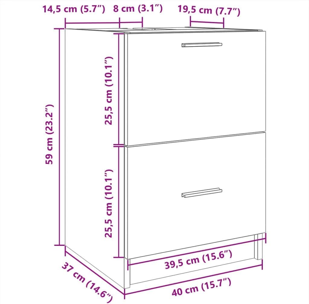 Compact Black Under Sink Bathroom Cabinet 40x37x59cm Modern Vanity Storage Unit
