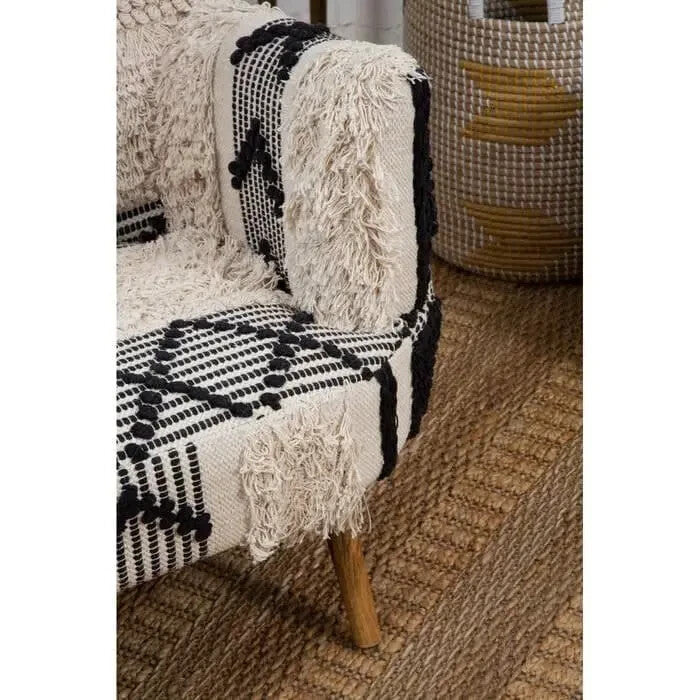 Shaggy Accent Armchair Boho Faux Fur Chair Wood Legs Vintage Statement