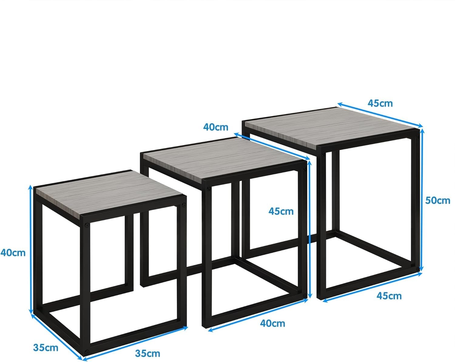 3 Nesting Coffee Tables Set Wood Metal Grey Round Side End Modern Living Room