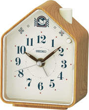 Brown Wood Effect Bird Sound Alarm Clock House Shape Quiet Night