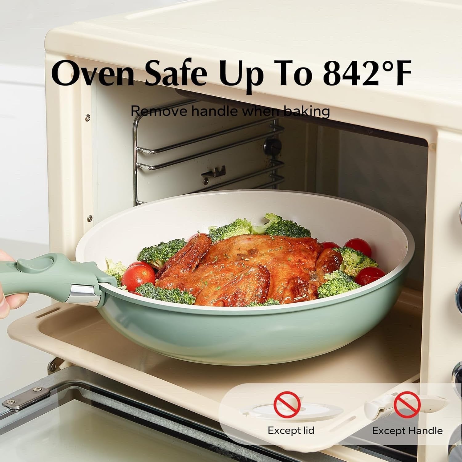 5pcs Green Non Stick Ceramic Cookware Set with Detachable Handle Induction Safe