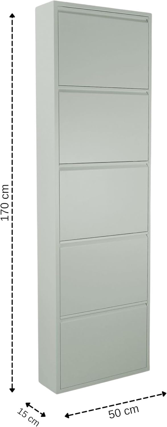 Tall Slim Shoe Storage Cabinet Grey – 5-Tier Metal Wall Mounted Rack