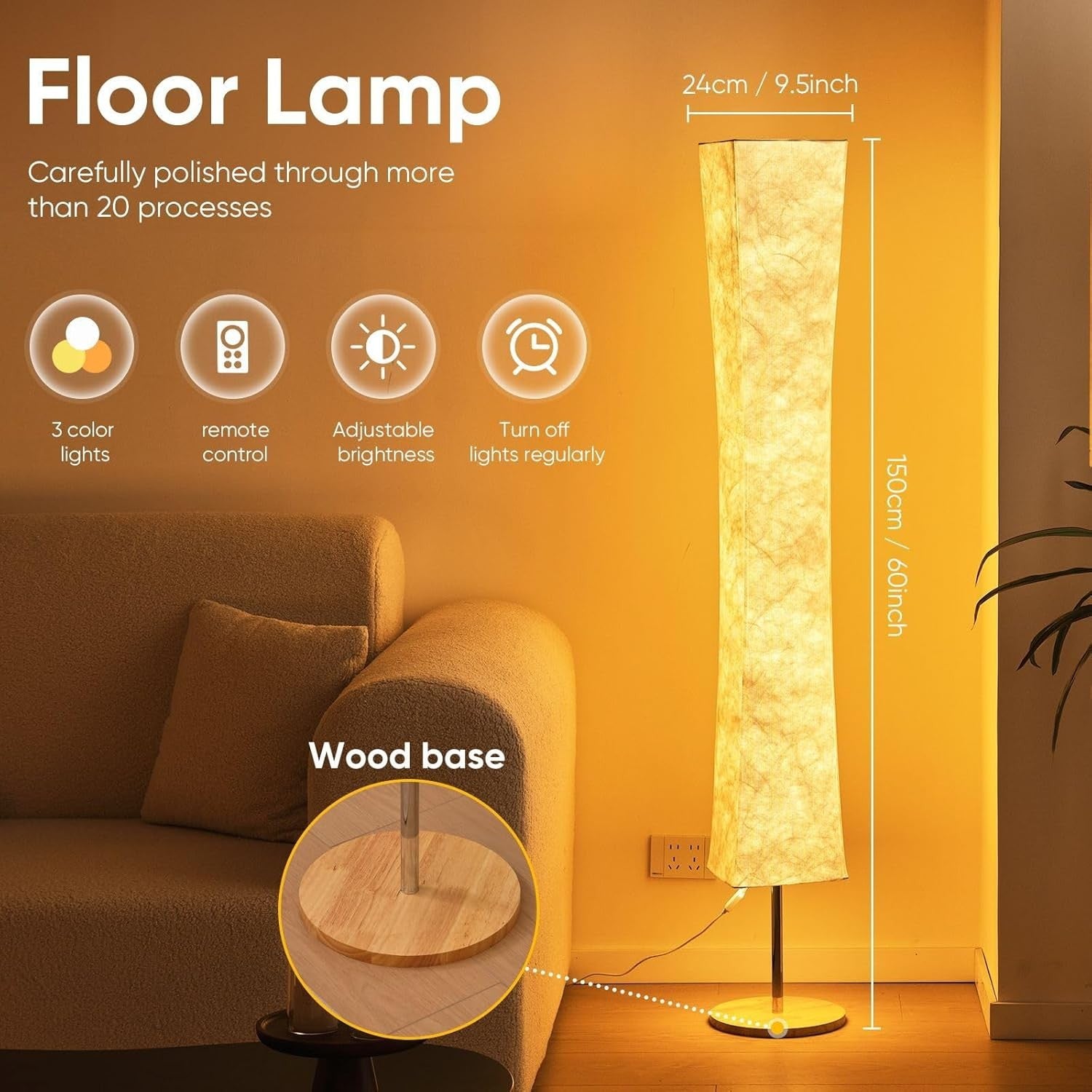 LED Floor Lamp Remote Control Dimmable 3 Colour Soft Fabric Standing Light