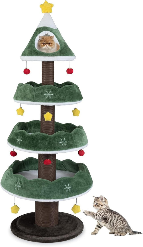 Christmas Tree Cat Tower 179cm Green Plush Scratching Post Multi-Level Condo