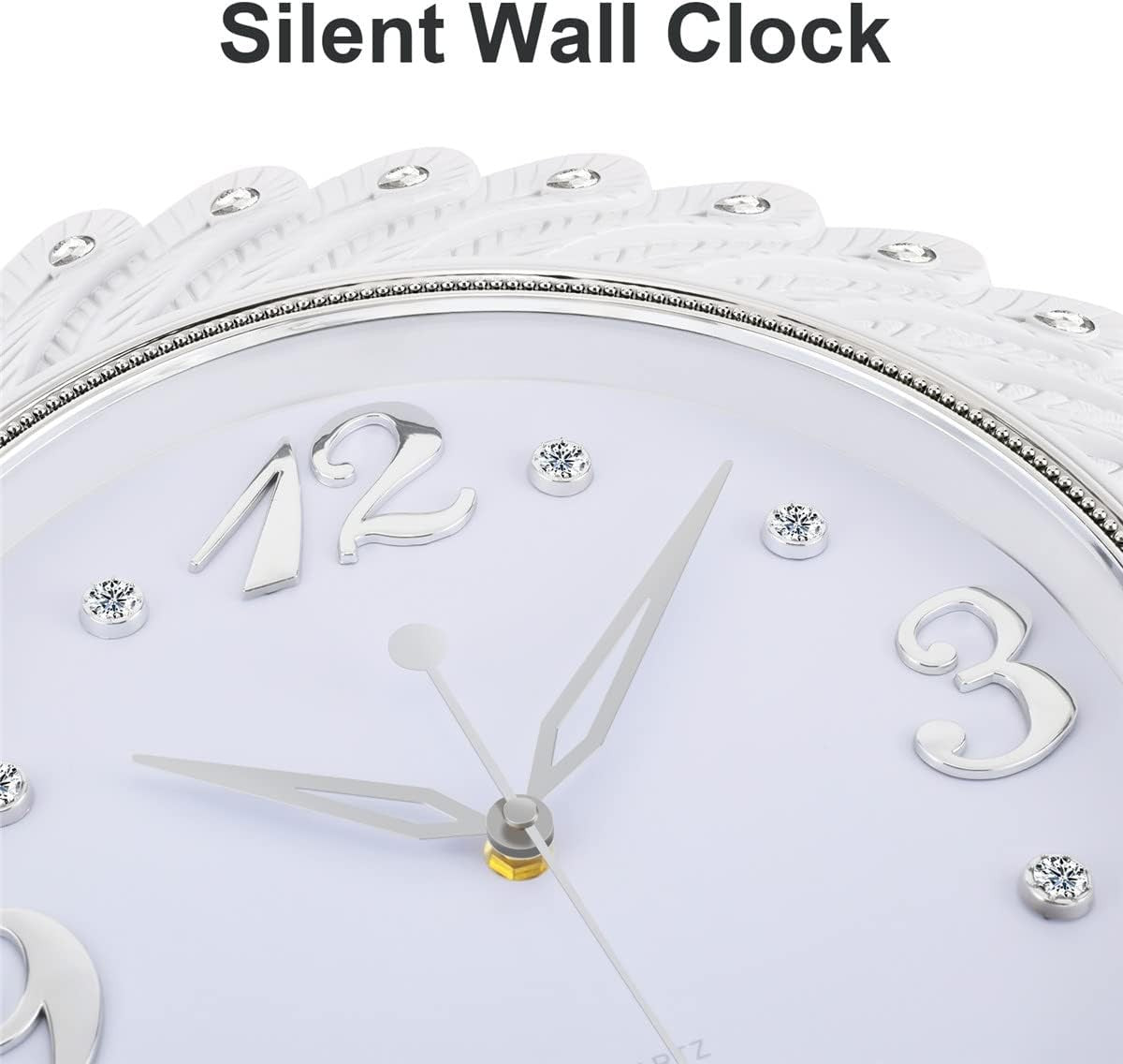 Large White Peacock Feather Wall Clock 43cm Silent Elegant Home Decor