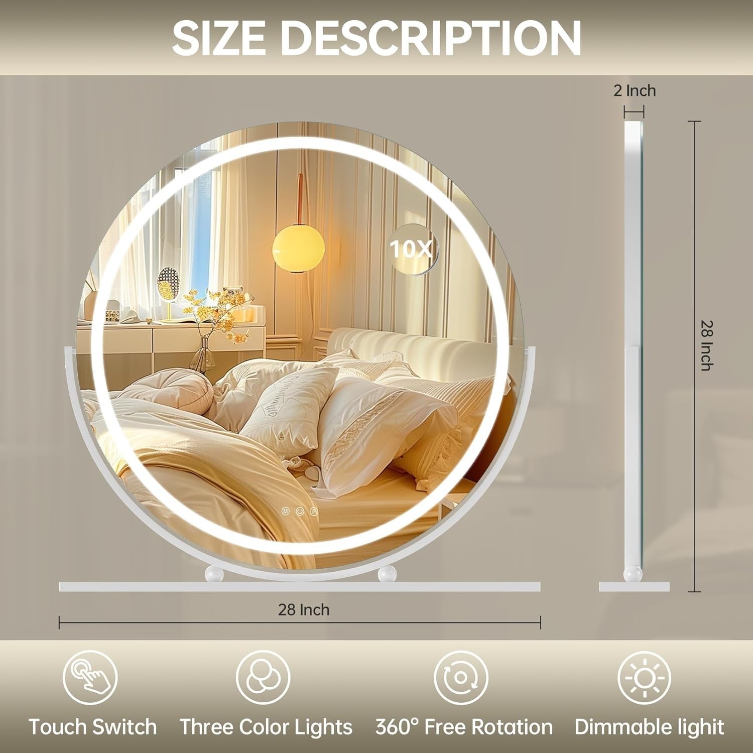 LED Vanity Mirror 70x70cm with Dimmable Lights & Smart Touch Control