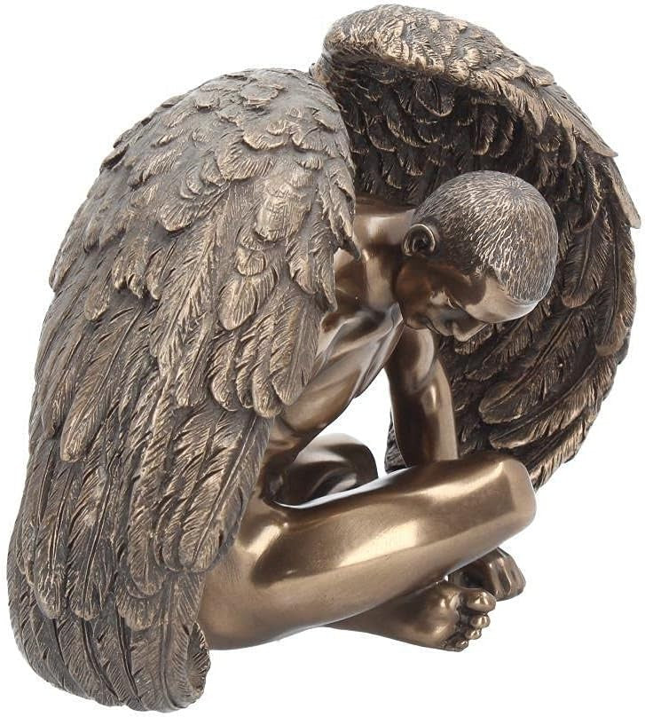 Bronze Angel Figurine 20cm Resin Winged Statue Home Decor Spiritual Ornament