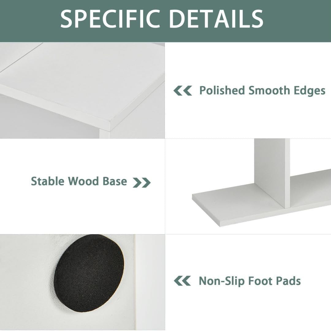 S-Shaped 6-Tier White Bookcase Modern Freestanding Storage Shelf Unit
