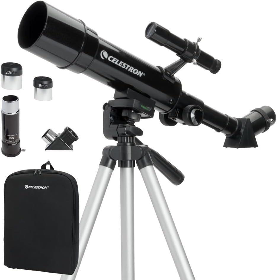 50mm Travel Scope, Portable Refractor with Tripod & Backpack-Black