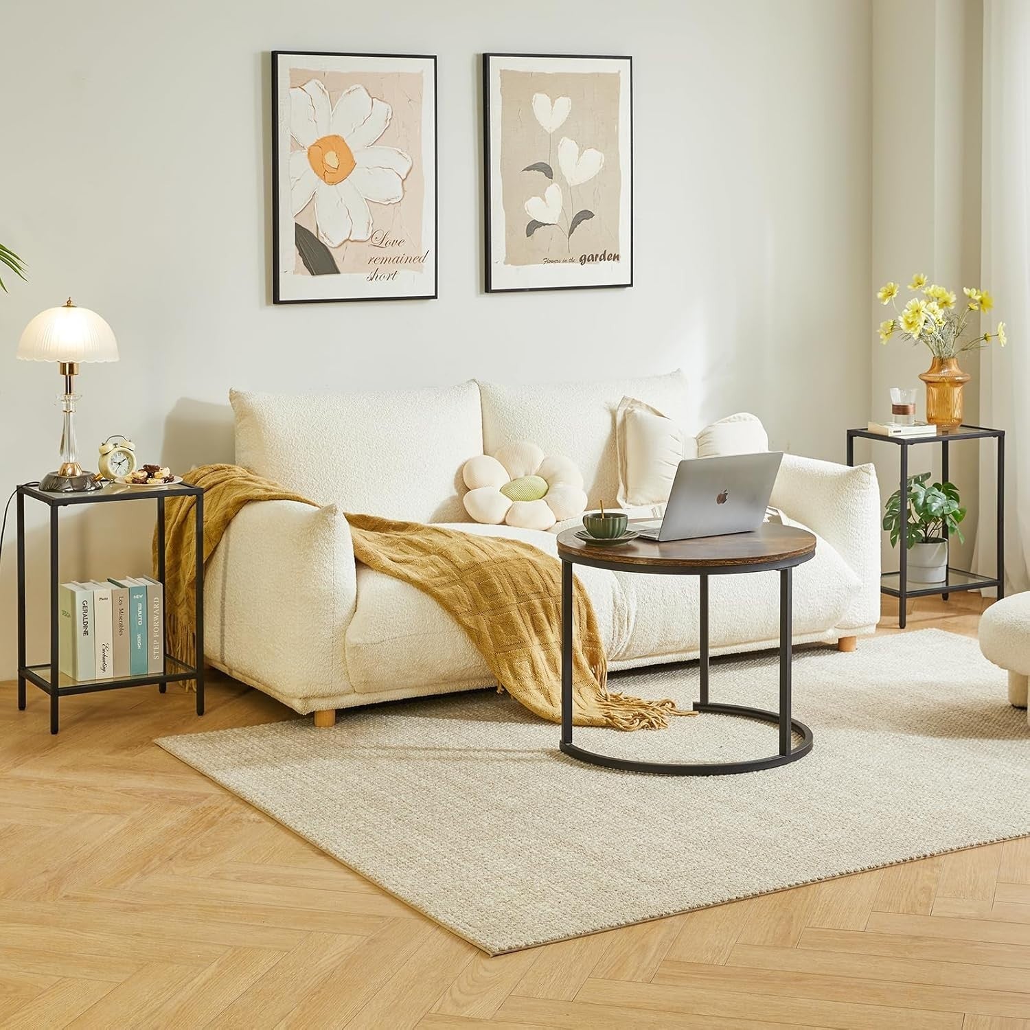Black 2-Tier Side Table 38x28x56 cm | Sofa & Bedside Table w/ Tempered Glass