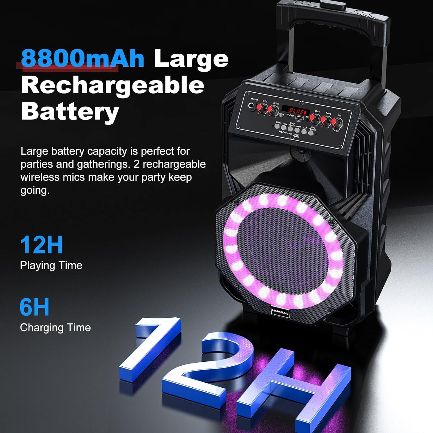 Portable Karaoke Machine 8800mAh Bluetooth PA Speaker