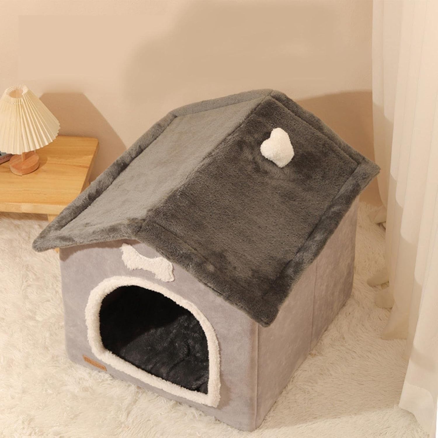 Foldable Plush Dog House Kennel Bed with Removable Cushion Small Medium Pets