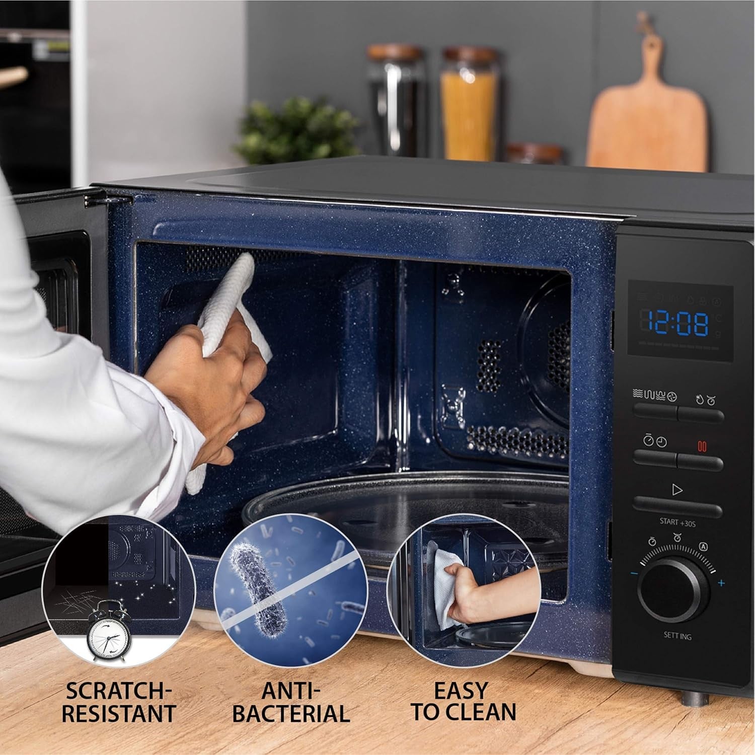 25L Microwave Oven 950W Convection Grill Easy-Clean Black
