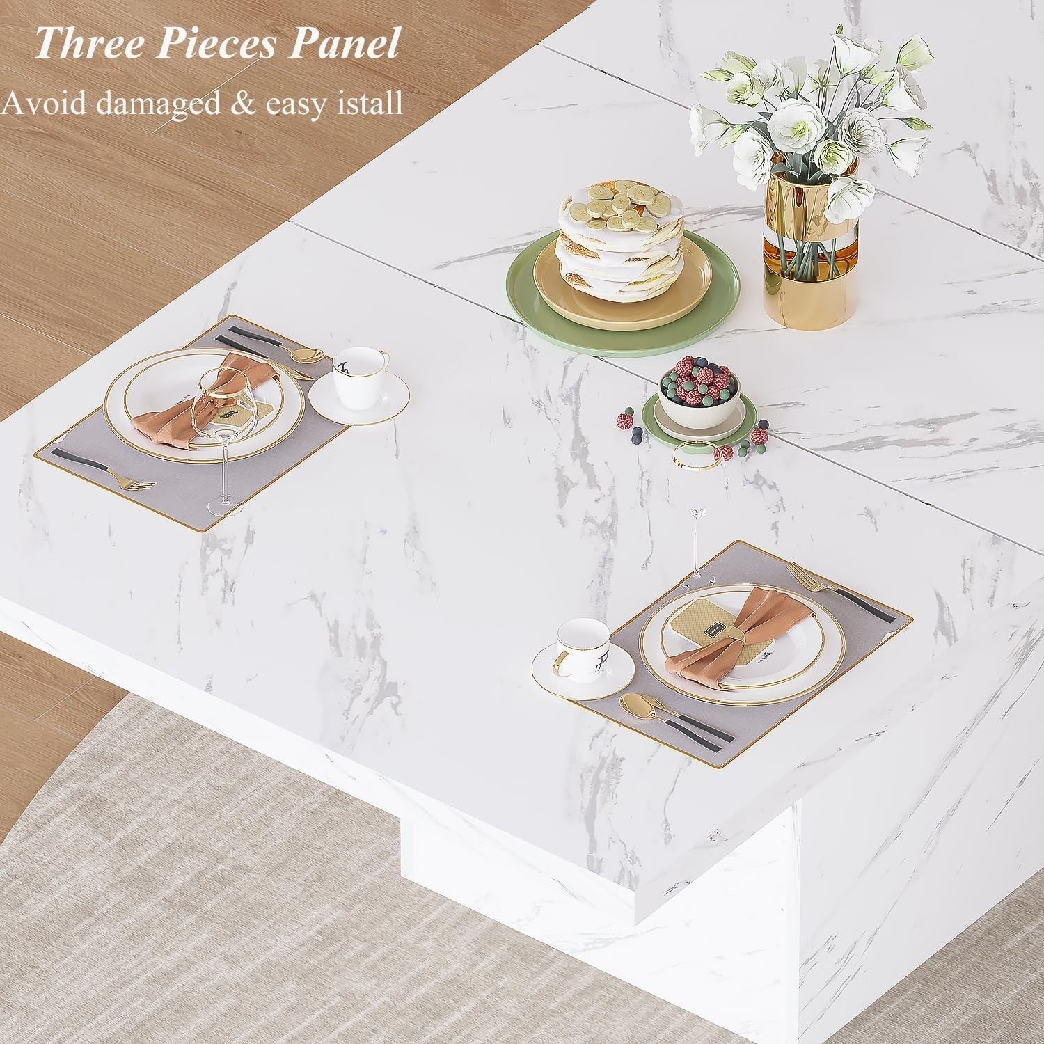 White Marble Effect Dining Table 160cm Modern 6 Seater Kitchen Table