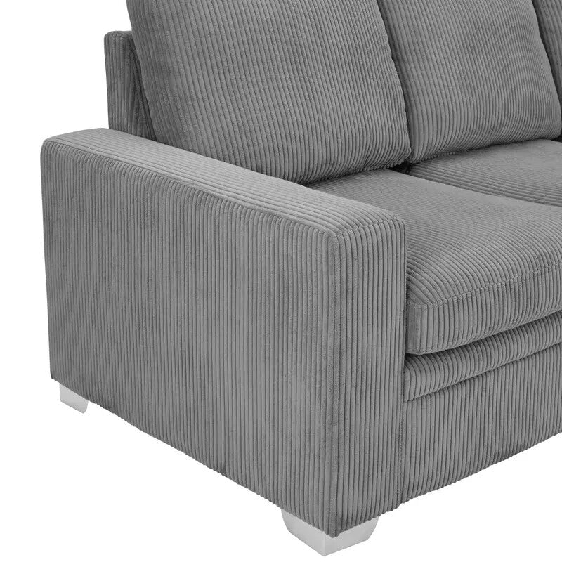 Grey Jumbo Cord Corner Sofa RH Chaise 4-Seater Deep Seat Lounge Couch