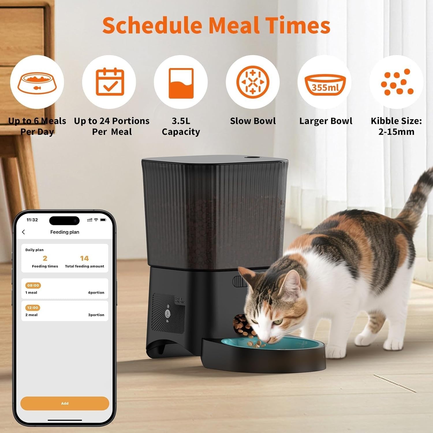 Automatic Cat Feeder WiFi App Control 3.5L Dual Bowl Slow Feed Timer