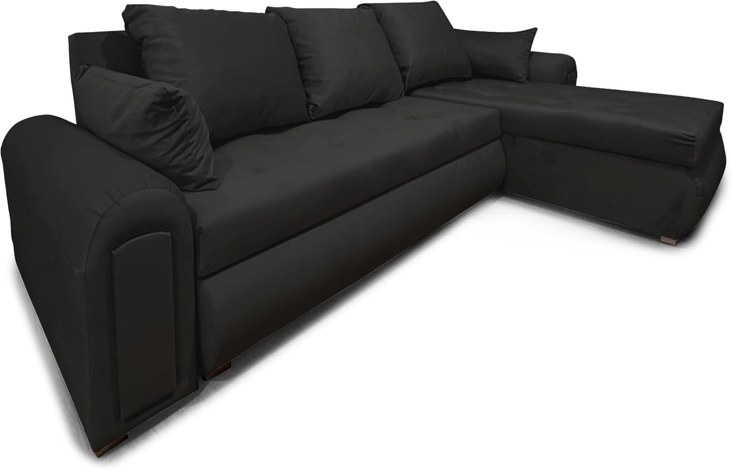 Convertible Velvet Sofa Bed with Storage & Reversible Chaise – L-Shape Black