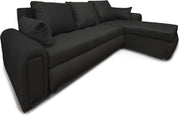 Convertible Velvet Sofa Bed with Storage & Reversible Chaise – L-Shape Black