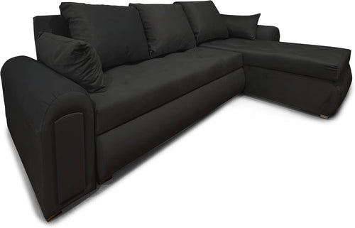 Convertible Velvet Sofa Bed with Storage & Reversible Chaise – L-Shape Black
