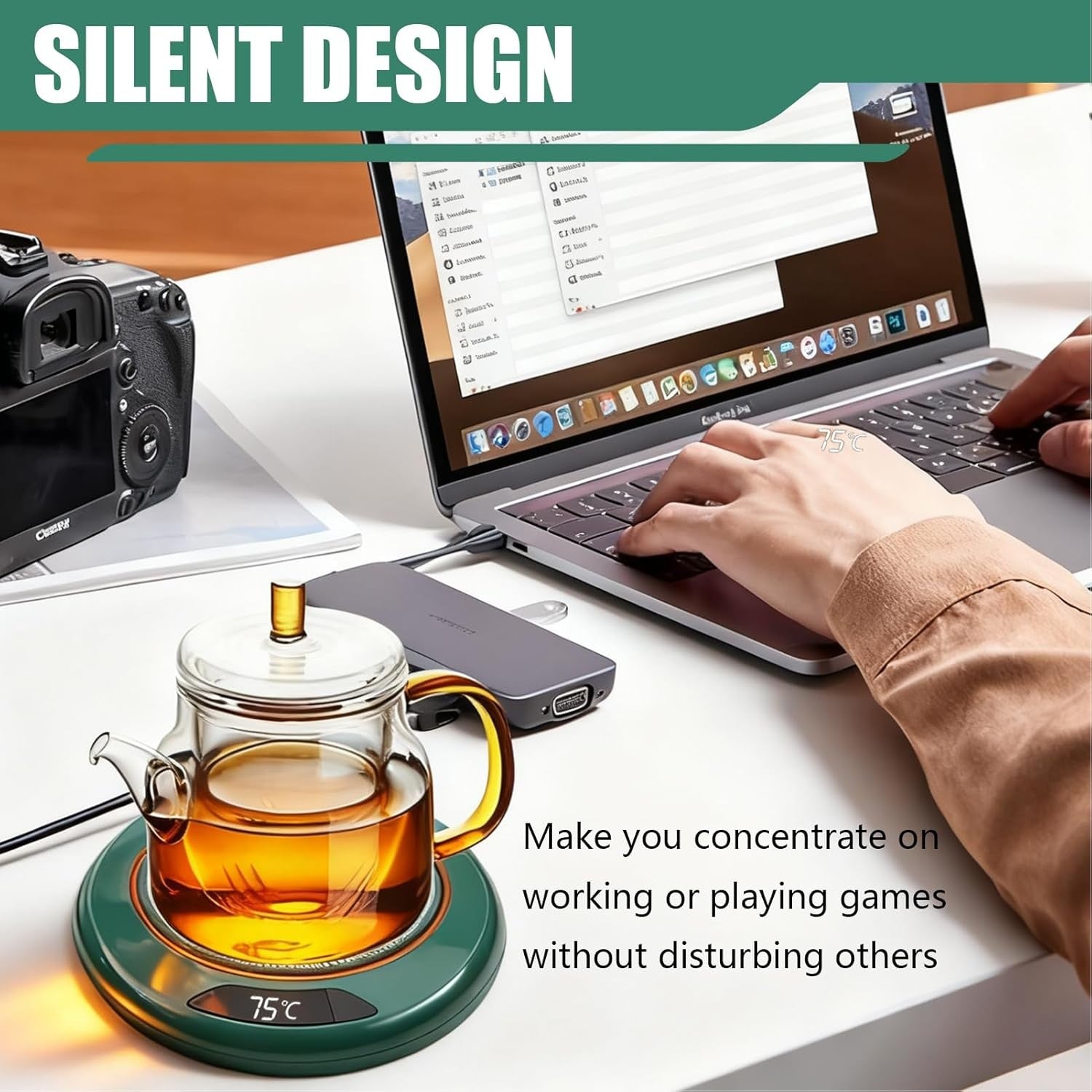 Green USB Coffee Mug Warmer 3 Temp 8H Auto Off Heated Desk Plate